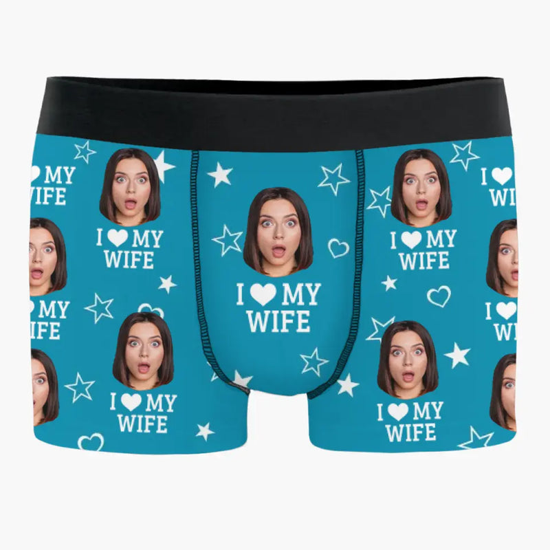 Custom Photo I Love My Wife - Couple Personalized Custom Boxer Briefs, Men's Boxers - Gift For Husband Wife, Anniversary