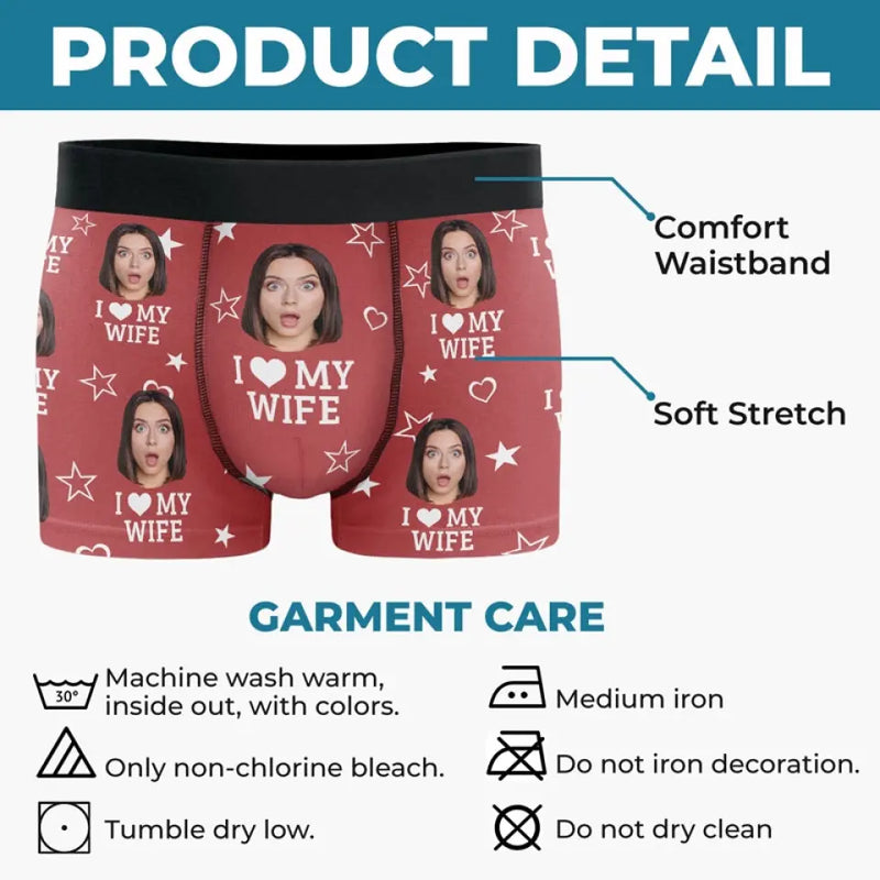 Custom Photo I Love My Wife - Couple Personalized Custom Boxer Briefs, Men's Boxers - Gift For Husband Wife, Anniversary