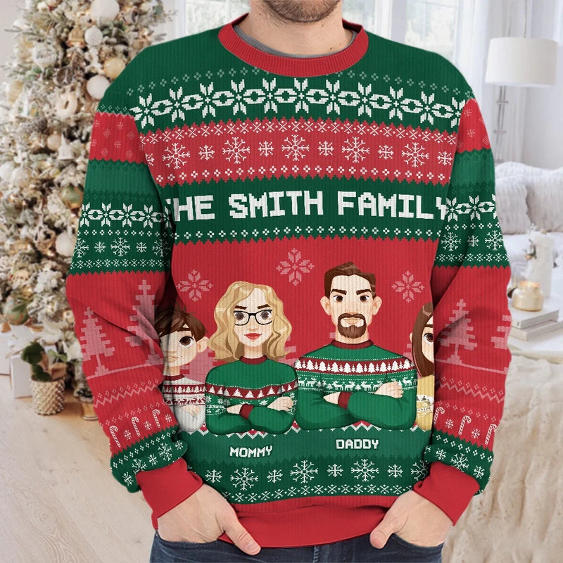 It's The Most Beautiful Time Of The Year - Family Personalized Custom Ugly Sweatshirt - Unisex Wool Jumper - Christmas Gift For Family Members