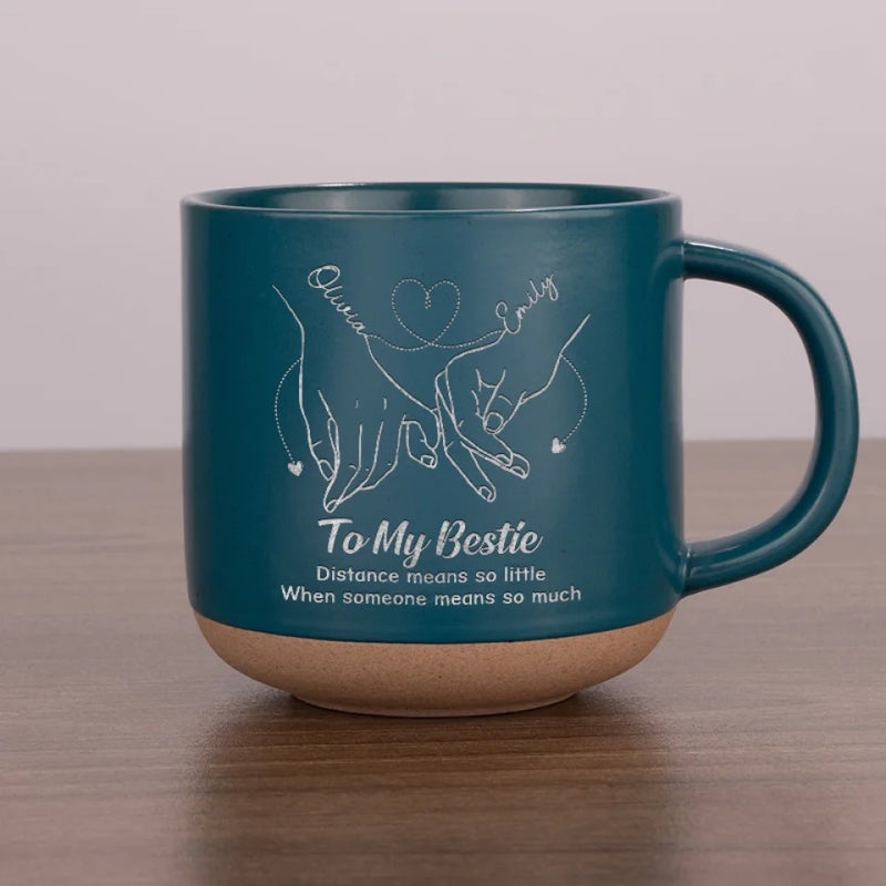 True Friendship Knows No Distance - Bestie Personalized Custom Pottery Mug - Gift For Best Friends, BFF, Sisters