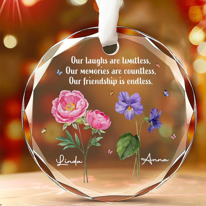 Friendship Is The Flower That Never Fades - Bestie Personalized Custom Circle Glass Ornament - Christmas Gift For Best Friends, BFF, Sisters