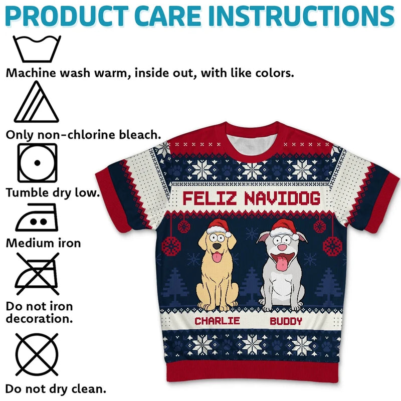 Happy Pawlidays - Dog & Cat Personalized Custom All Over Print Adult Short Sleeve Sweater - Christmas Gift For Pet Owners, Pet Lovers