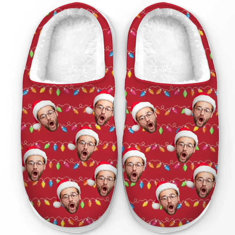 Custom Photo My Favorite Color Is Christmas Lights - Family Personalized Custom Fluffy Slippers - Christmas Gift For Family Members