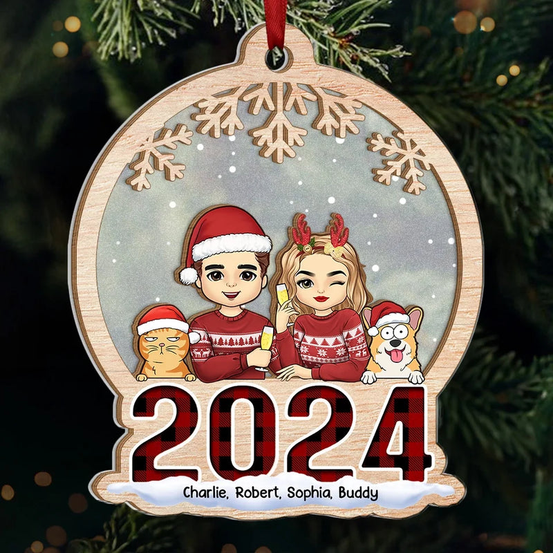 Together Is A Wonderful Place To Be During The Holidays - Dog & Cat Personalized Custom Wood & Acrylic Ornament - Christmas Gift For Husband Wife, Pet Owners, Pet Lovers