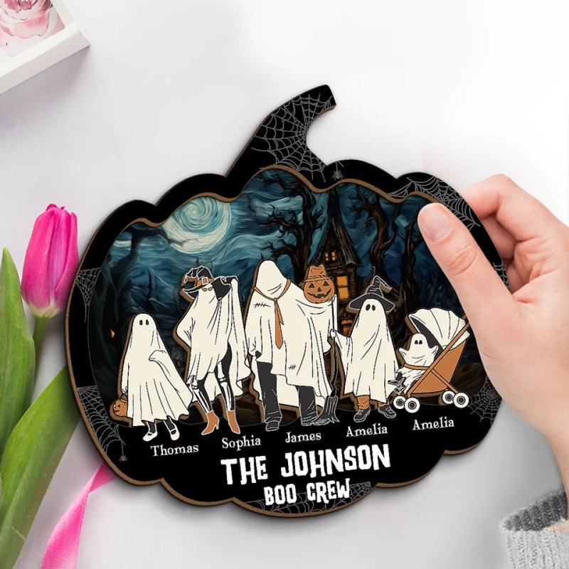 A Mask Tells Us More Than A Face - Family Personalized Custom 2-Layered Wooden Plaque With Stand - Halloween Gift For Family Members