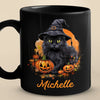 Witchy Whiskers And Spooky Purrs - Cat Personalized Custom Black Mug - Halloween Gift For Pet Owners, Pet Lovers