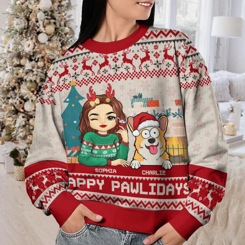 Rockin' Around The Christmas Tree, With My Pet And Me - Dog & Cat Personalized Custom Ugly Sweatshirt - Unisex Wool Jumper - Christmas Gift For Pet Owners, Pet Lovers