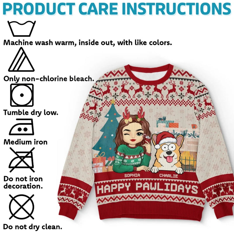 Rockin' Around The Christmas Tree, With My Pet And Me - Dog & Cat Personalized Custom Ugly Sweatshirt - Unisex Wool Jumper - Christmas Gift For Pet Owners, Pet Lovers