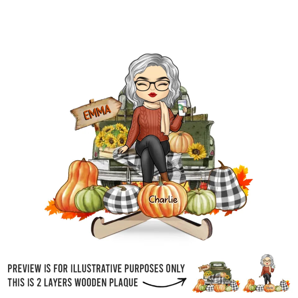 Grandma's Little Pumpkin - Family Personalized Custom 2-Layered Wooden Plaque With Stand - Gift For Mom, Grandma