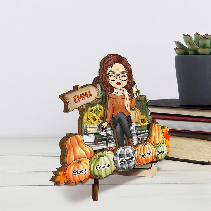 Grandma's Little Pumpkin - Family Personalized Custom 2-Layered Wooden Plaque With Stand - Gift For Mom, Grandma