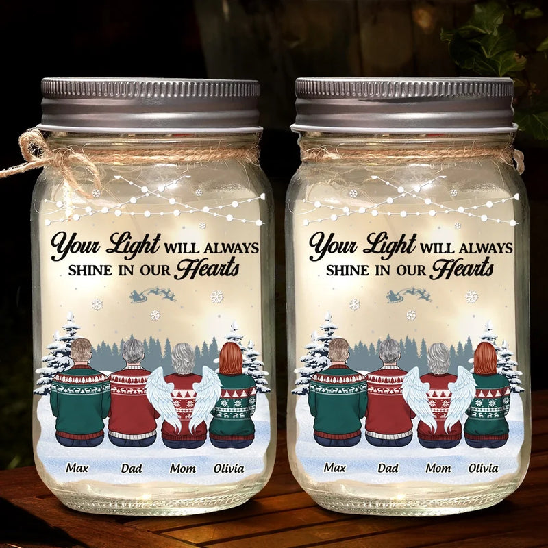 Remembering You With Love And Gratitude - Memorial Personalized Custom Mason Jar Light - Sympathy Gift, Christmas Gift For Family Members