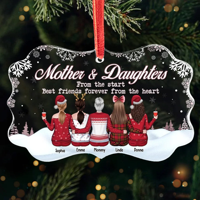 The Love Between A Mother & Daughters Is Forever - Family Personalized Custom Benelux Glass Ornament - Christmas Gift For Mom, Daughter