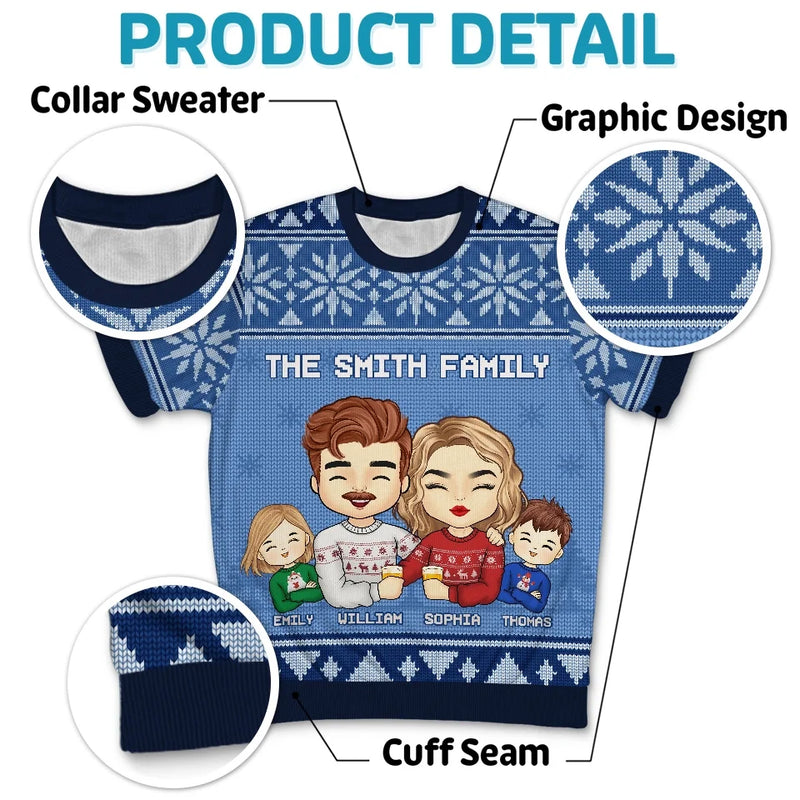 Family Is The Heart Of Christmas - Family Personalized Custom All Over Print Adult Short Sleeve Sweater - Christmas Gift For Family Members