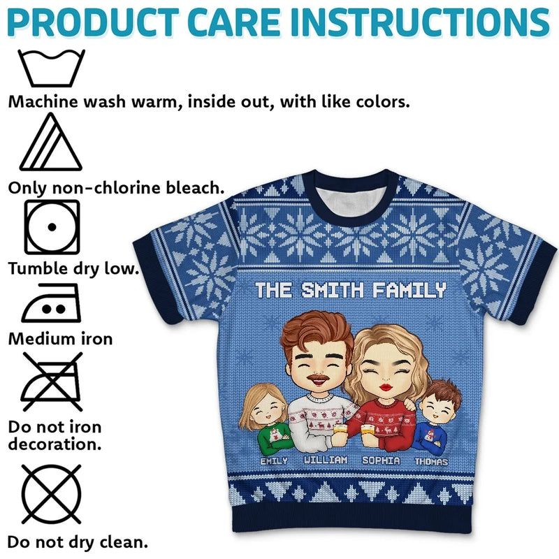 Family Is The Heart Of Christmas - Family Personalized Custom All Over Print Adult Short Sleeve Sweater - Christmas Gift For Family Members