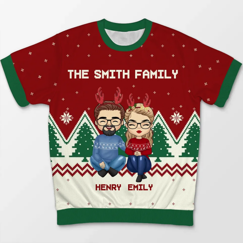 My Favorite Part Of Christmas Is Family - Family Personalized Custom All Over Print Adult Short Sleeve Sweater - Christmas Gift For Family Members