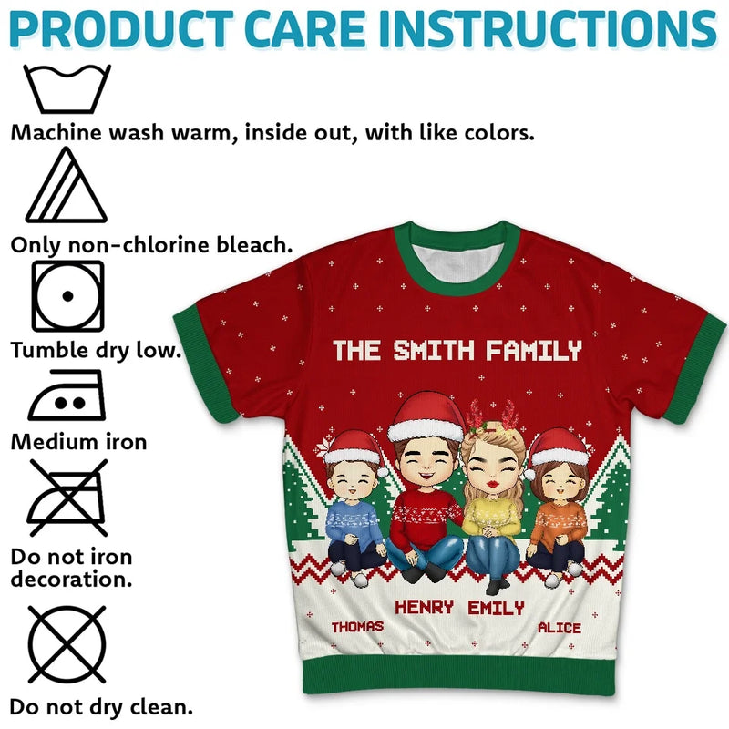 My Favorite Part Of Christmas Is Family - Family Personalized Custom All Over Print Adult Short Sleeve Sweater - Christmas Gift For Family Members