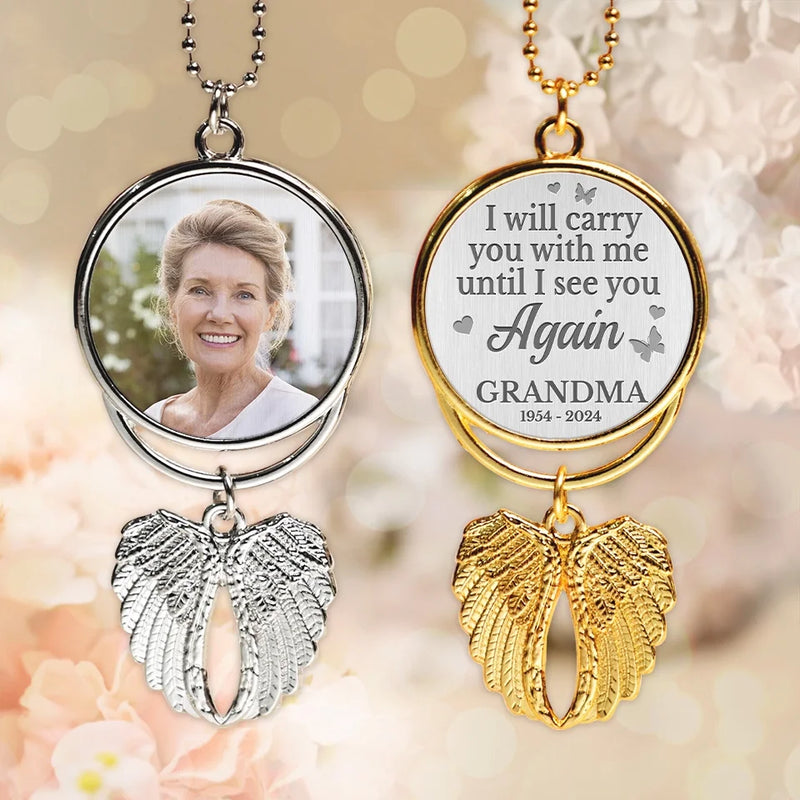 Custom Photo Untill I See You Again - Personalized Custom Memorial Charm Angel Wings - Sympathy Gift For Family Members