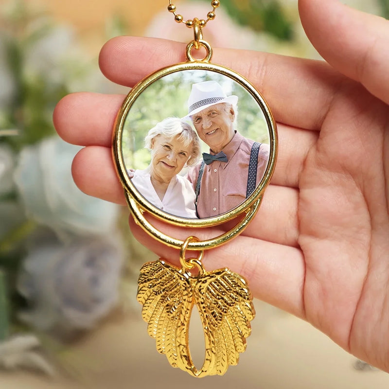 Custom Photo Always With You - Personalized Custom Memorial Charm Angel Wings - Sympathy Gift For Family Members