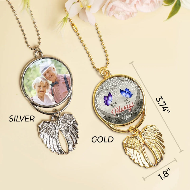 Custom Photo Always With You - Personalized Custom Memorial Charm Angel Wings - Sympathy Gift For Family Members