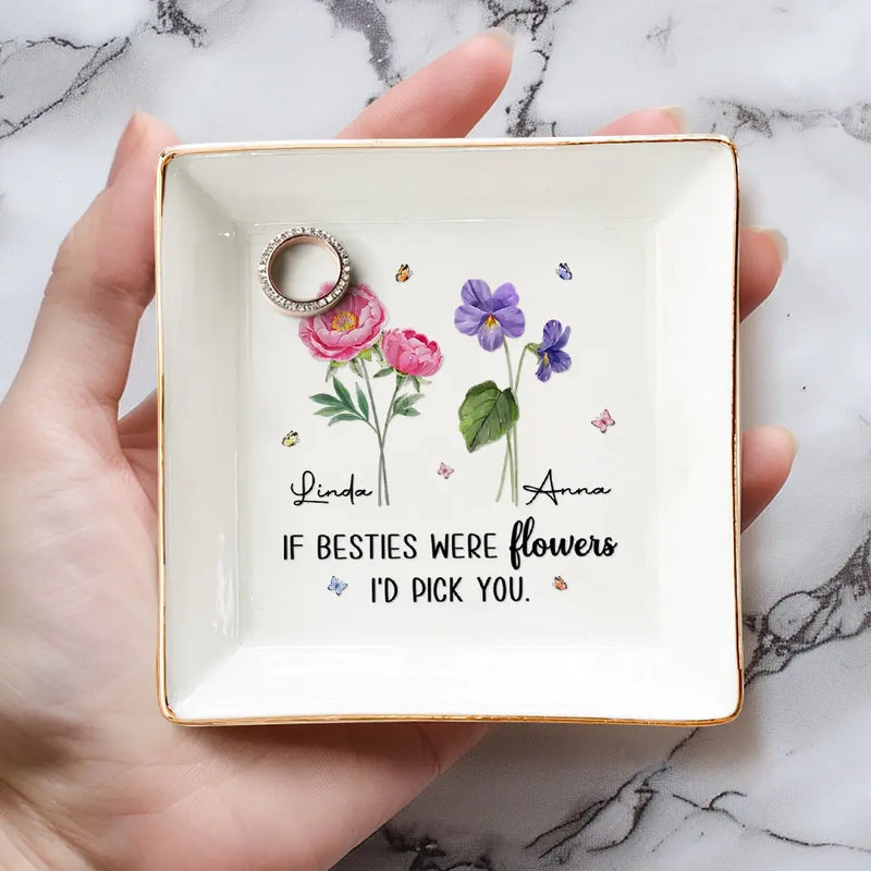 Custom Name Best Friend Flower Gifts - Personalized Jewelry Dish