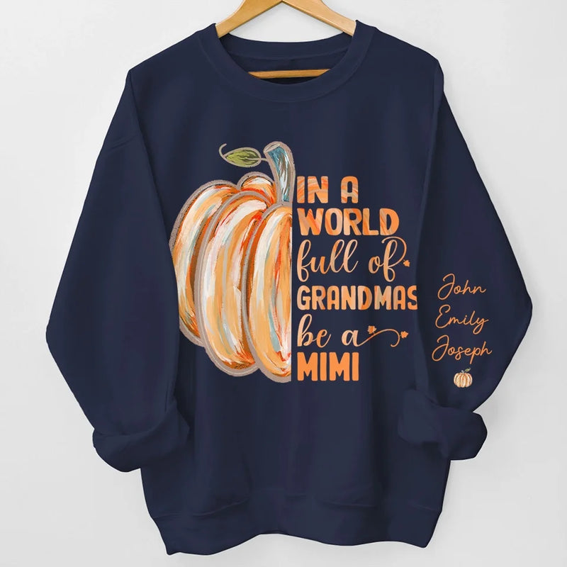 Just Like Pumpkins, Grandmas Light Up Our Lives - Family Personalized Custom Unisex Sweatshirt With Design On Sleeve - Gift For Grandma