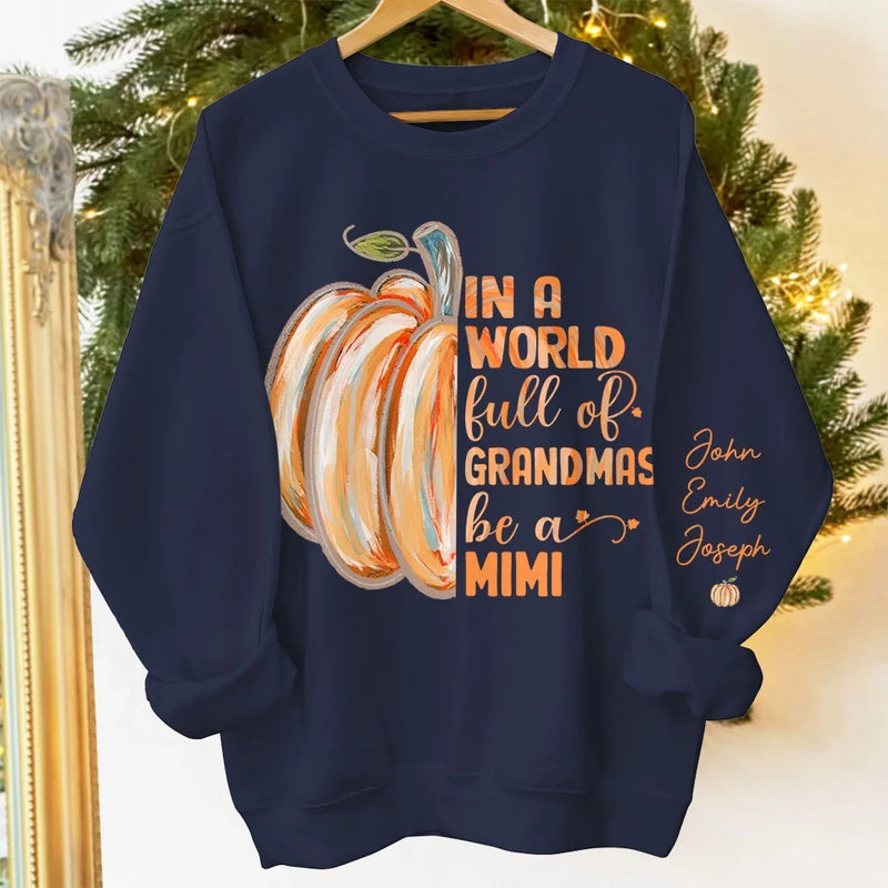 Just Like Pumpkins, Grandmas Light Up Our Lives - Family Personalized Custom Unisex Sweatshirt With Design On Sleeve - Gift For Grandma