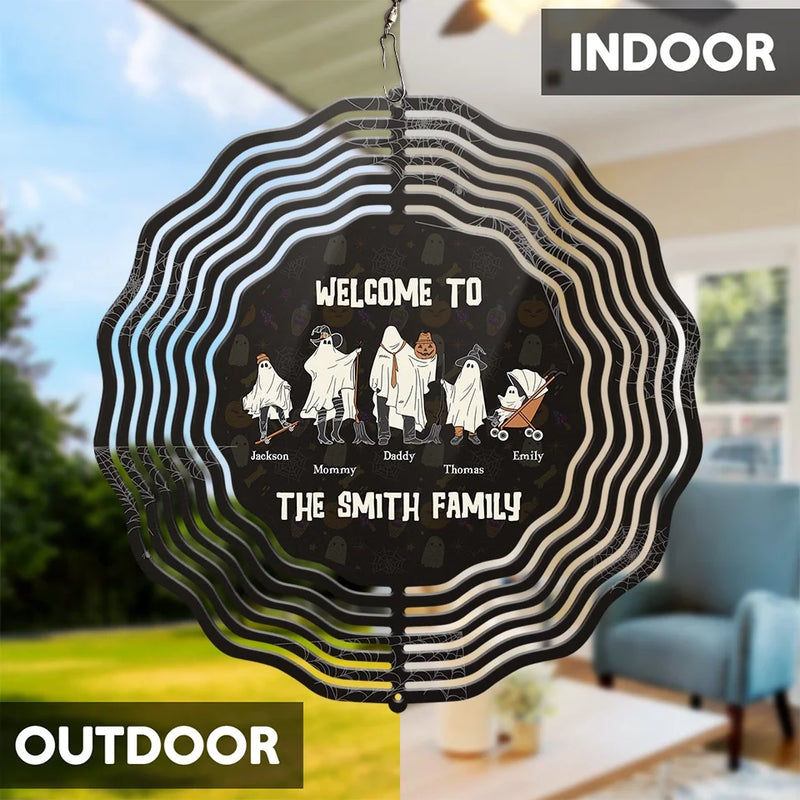 Welcome Foolish Mortals - Family Personalized Custom Wind Spinner - Halloween Gift For Family Members