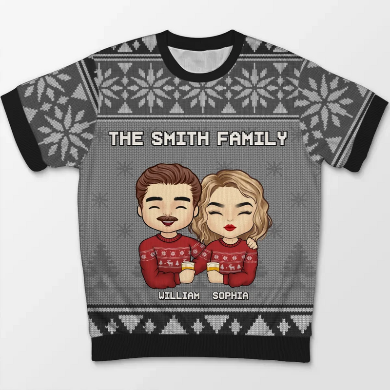 Family Is The Heart Of Christmas - Family Personalized Custom All Over Print Adult Short Sleeve Sweater - Christmas Gift For Family Members