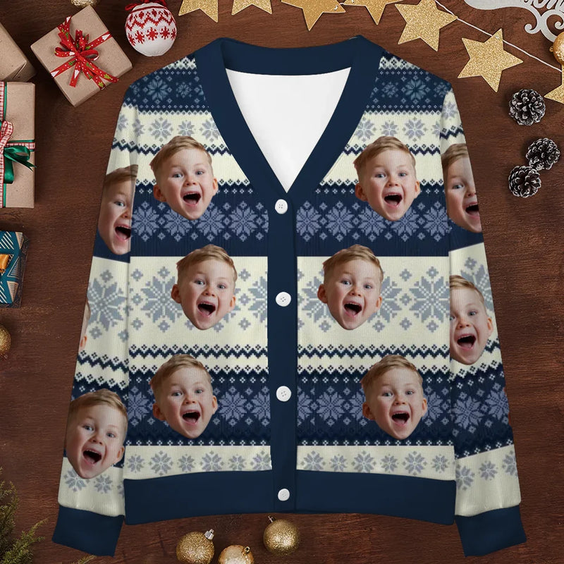 Custom Photo The Family Is The Link That Binds Us Together - Family Personalized Custom Ugly Christmas Cardigan - Christmas Gift For Family Members