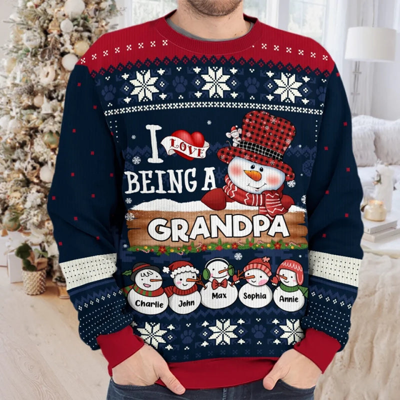 I Love Being A Grandma - Family Personalized Custom Ugly Sweatshirt - Unisex Wool Jumper - Christmas Gift For Grandma, Grandpa