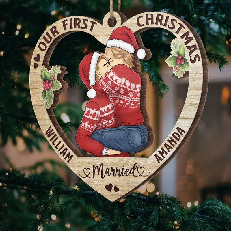 First Christmas Together, Forever In Love - Couple Personalized Custom Ornament - Wood Custom Shaped - Christmas Gift For Husband Wife, Anniversary, First Christmas
