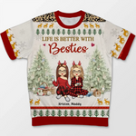 Life Is Better With Besties - Bestie Personalized Custom All Over Print Adult Short Sleeve Sweater - Christmas Gift For Best Friends, BFF, Sisters
