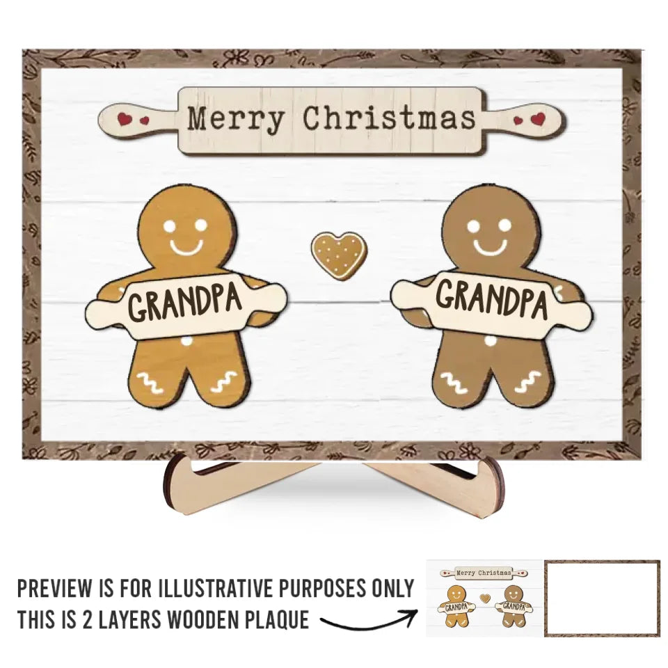 Christmas Cookies And Happy Hearts - Family Personalized Custom 2-Layered Wooden Plaque With Stand - Christmas Gift For Family Members