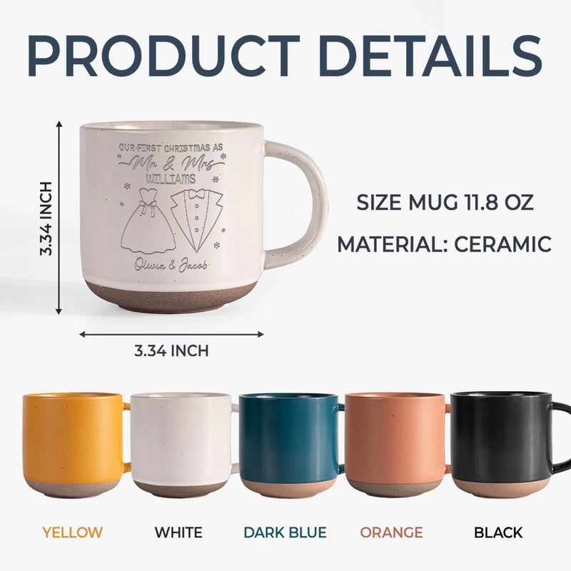 Here’s To Cozy Mornings And Warm Moments - Couple Personalized Custom Pottery Mug - Christmas Gift For Husband Wife, Anniversary, First Christmas