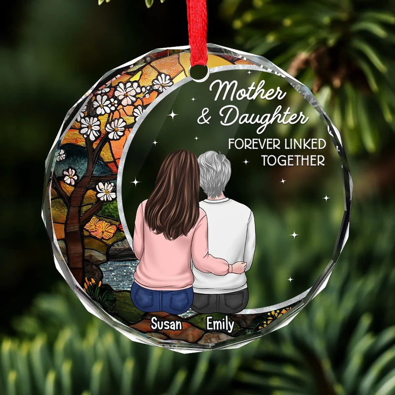 The Love Between A Mother And Daughter Is Forever - Family Personalized Custom Circle Glass Ornament - Christmas Gift For Mom, Daughter
