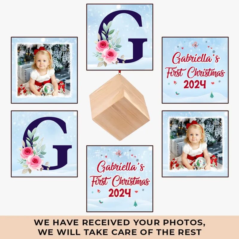 Custom Photo Your First Christmas Is The First Chapter In Our New Family Story - Family Personalized Custom Wooden Cube Ornament - Christmas Gift For Baby Kids, Newborn Baby