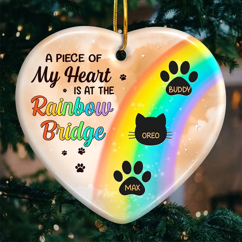 I Crossed The Rainbow Bridge Knowing I Was Loved - Memorial Personalized Custom Ornament - Ceramic Heart Shaped - Sympathy Gift, Christmas Gift For Pet Owners, Pet Lovers