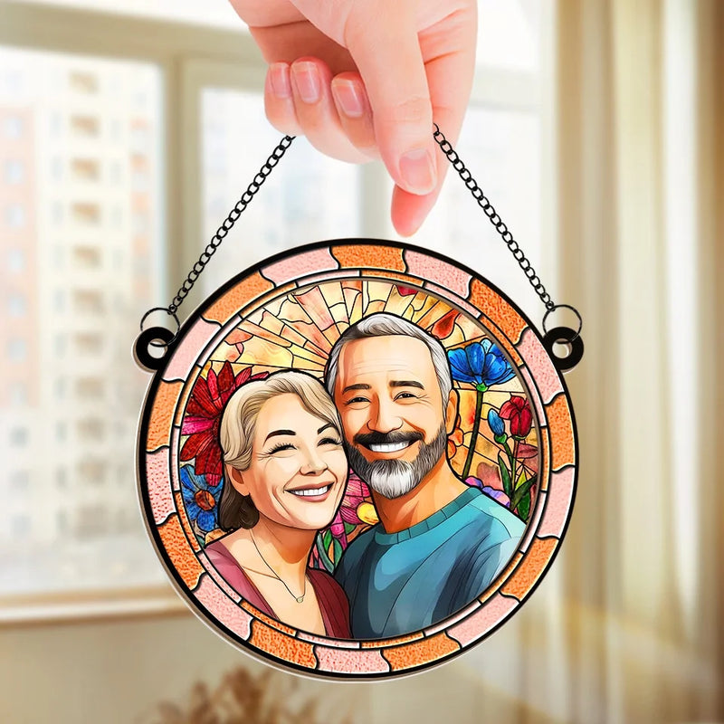 Custom Photo I Fall For You More Every Day - Couple Personalized Window Hanging Suncatcher Ornament - Gift For Husband Wife, Anniversary