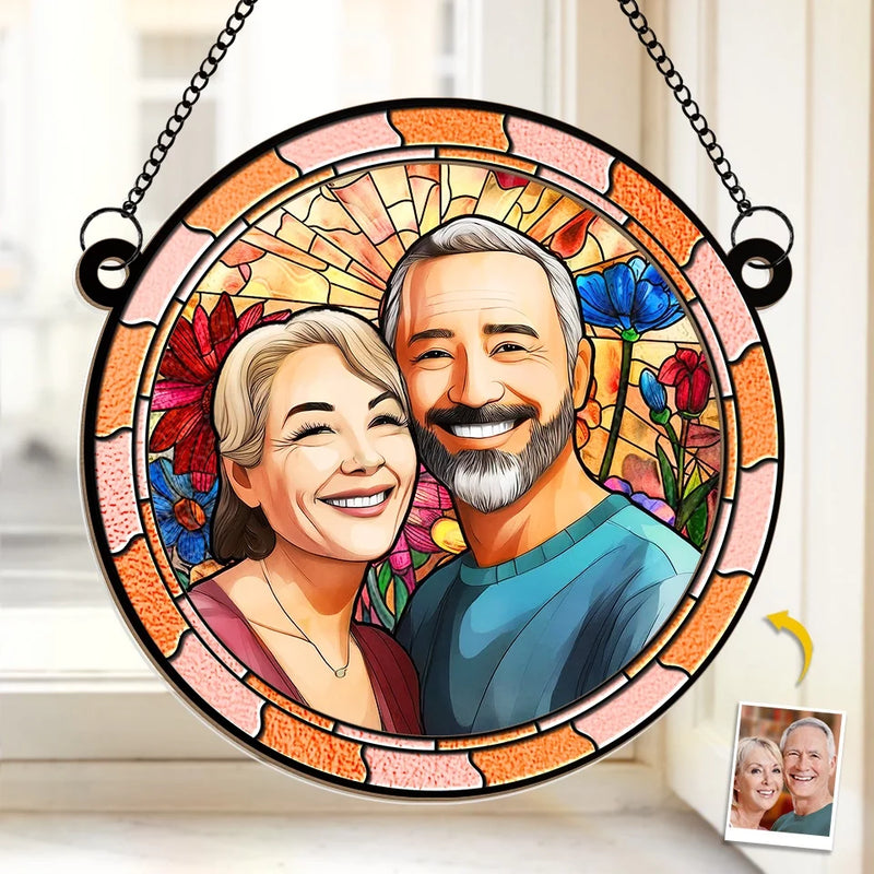 Custom Photo I Fall For You More Every Day - Couple Personalized Window Hanging Suncatcher Ornament - Gift For Husband Wife, Anniversary