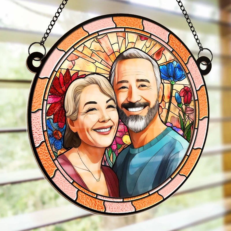 Custom Photo I Fall For You More Every Day - Couple Personalized Window Hanging Suncatcher Ornament - Gift For Husband Wife, Anniversary