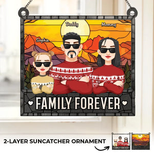 Famille pour toujours - Ornement attrape-soleil personnalisé à suspendre à la fenêtre - Cadeau de Noël pour les membres de la famille