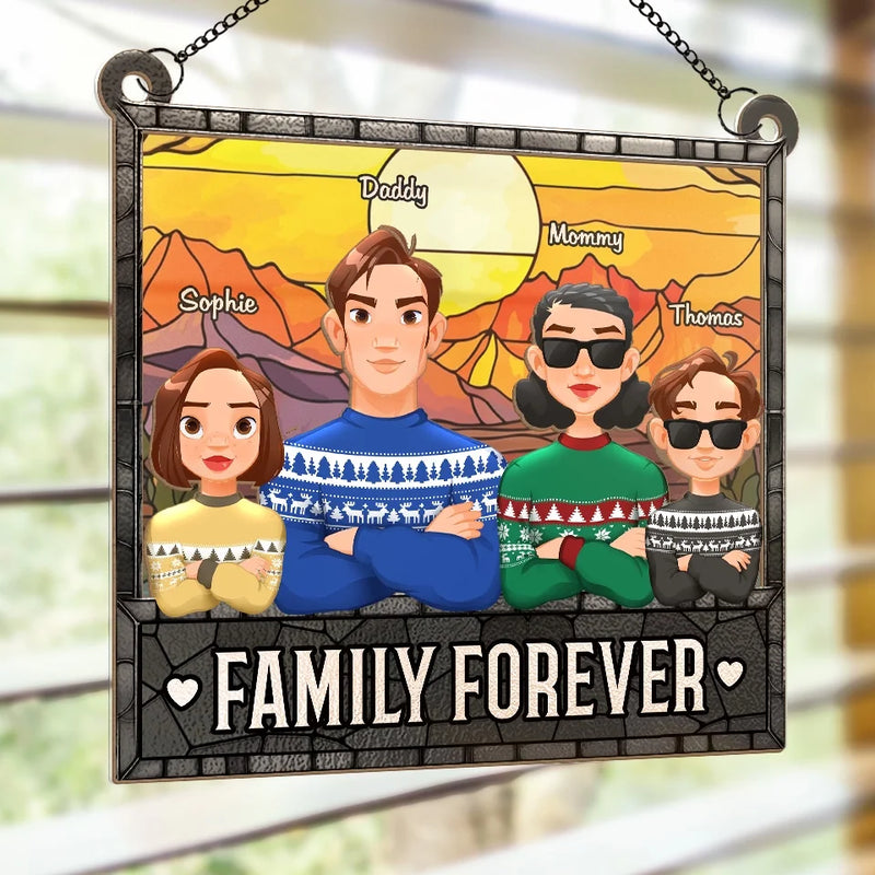 Family Forever - Family Personalized Window Hanging Suncatcher Ornament - Christmas Gift For Family Members
