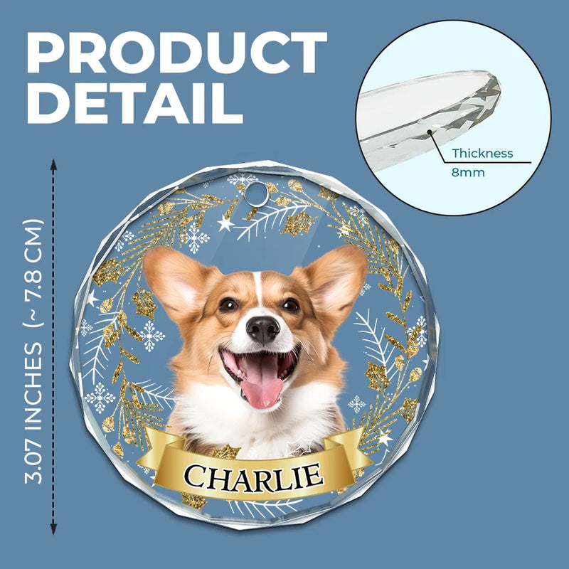 Custom Photo Happiness Is A Warm Puppy Or A Purring Kitty - Dog & Cat Personalized Custom Circle Glass Ornament - Christmas Gift For Pet Owners, Pet Lovers