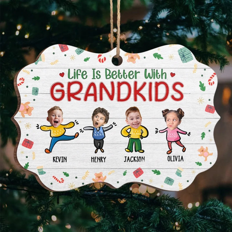 Custom Photo Love And Laughter Fill Our Family Home - Family Personalized Custom Ornament - Wood Benelux Shaped - Christmas Gift For Grandma, Grandpa