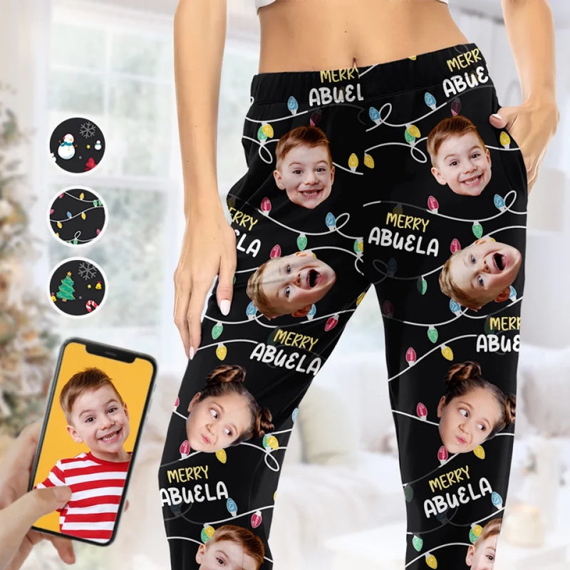 Custom Photo Love, Fun, And Holiday Cheer - Family Personalized Custom Pajama Pants - Christmas Gift For Mom, Grandma