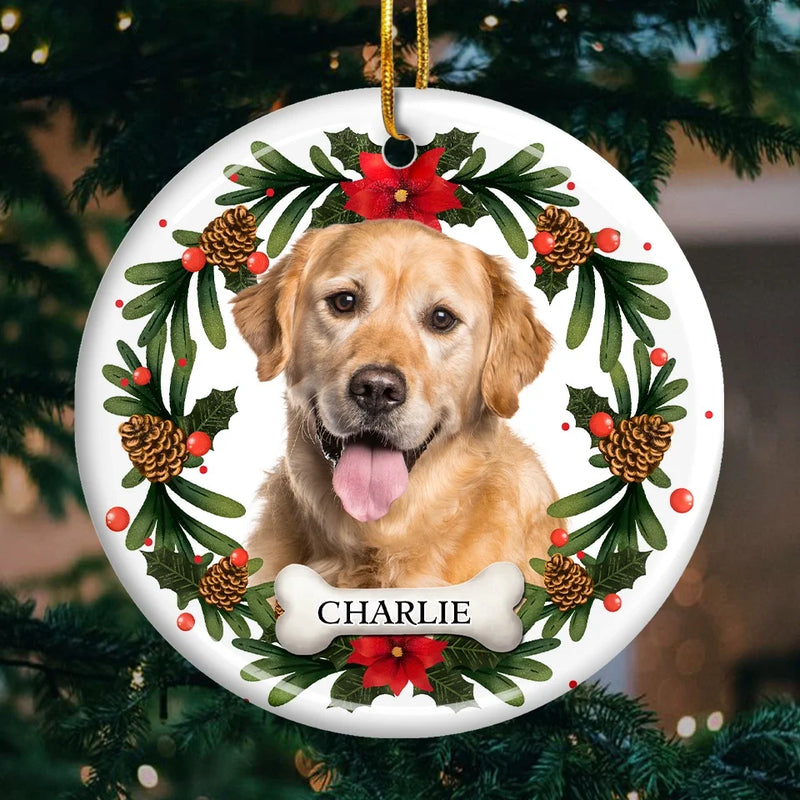 Custom Photo Christmas Cheer And Lots Of Fun With My Fur Baby - Dog & Cat Personalized Custom Ornament - Ceramic Round Shaped - Christmas Gift For Pet Owners, Pet Lovers