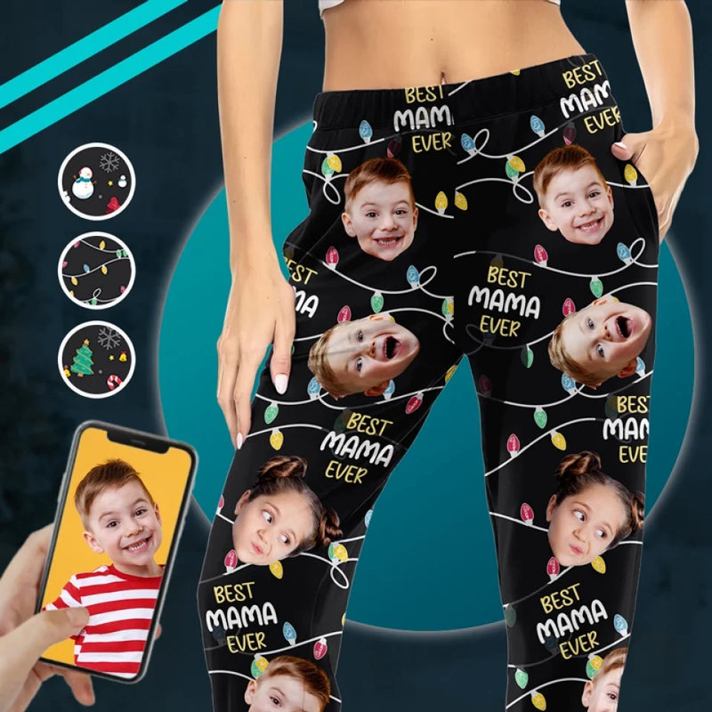 Custom Photo Love, Fun, And Holiday Cheer - Family Personalized Custom Pajama Pants - Christmas Gift For Mom, Grandma