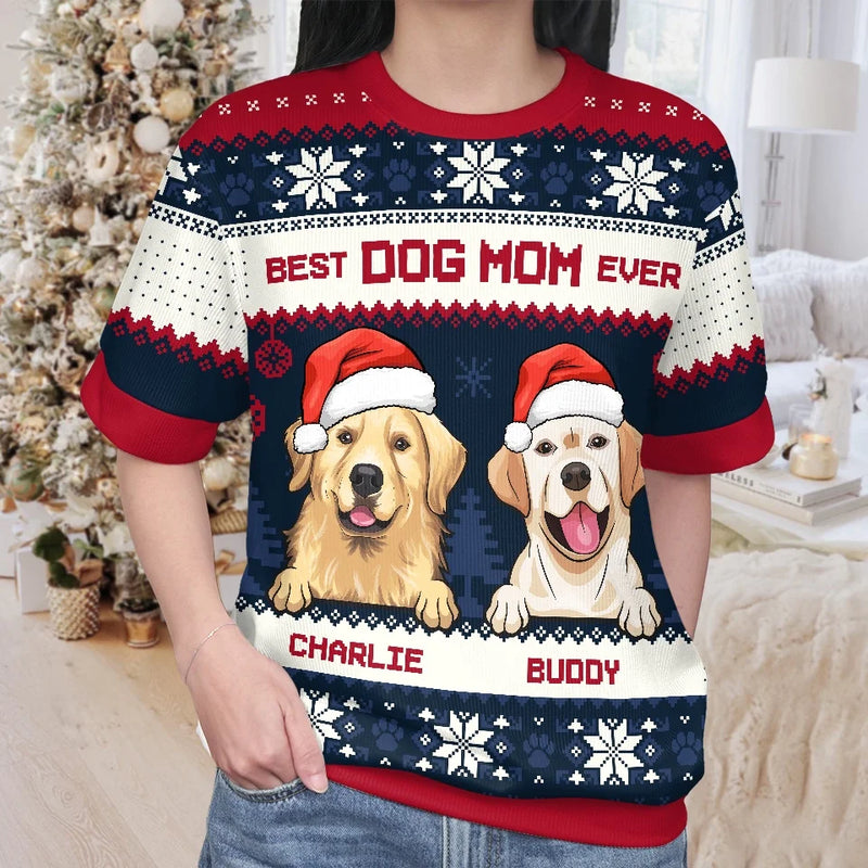 Best Fur Mom Ever - Dog & Cat Personalized Custom All Over Print Adult Short Sleeve Sweater - Christmas Gift For Pet Owners, Pet Lovers