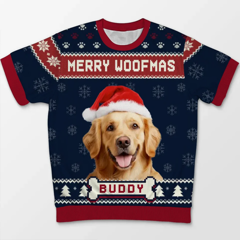 Custom Photo Feliz Navidog - Dog Personalized Custom All Over Print Adult Short Sleeve Sweater - Christmas Gift For Pet Owners, Pet Lovers
