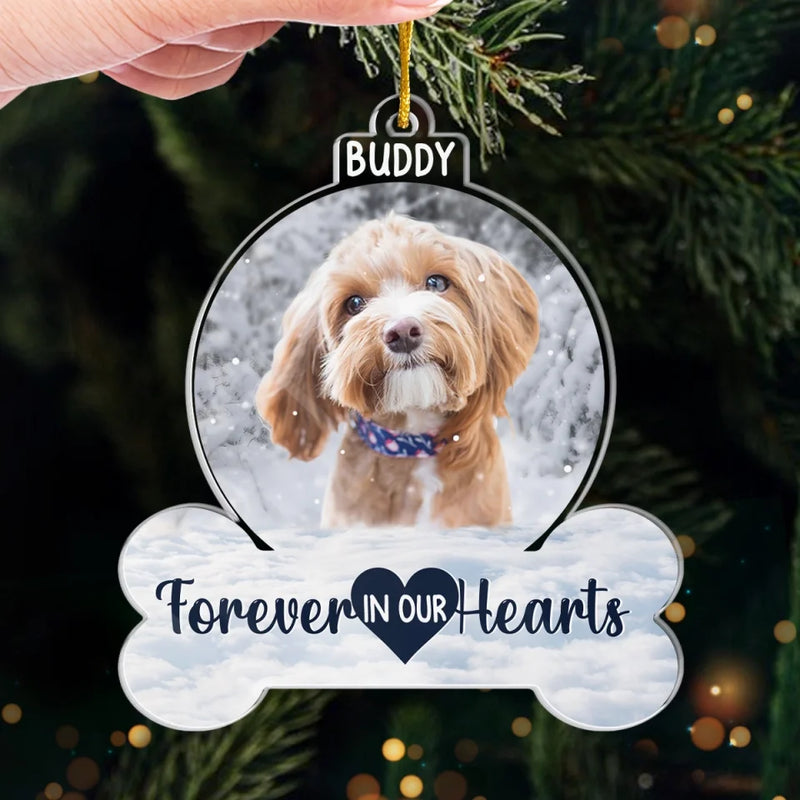 Custom Photo Forever In Our Hearts - Memorial Personalized Custom Ornament - Acrylic Custom Shaped - Sympathy Gift, Christmas Gift For Pet Owners, Pet Lovers
